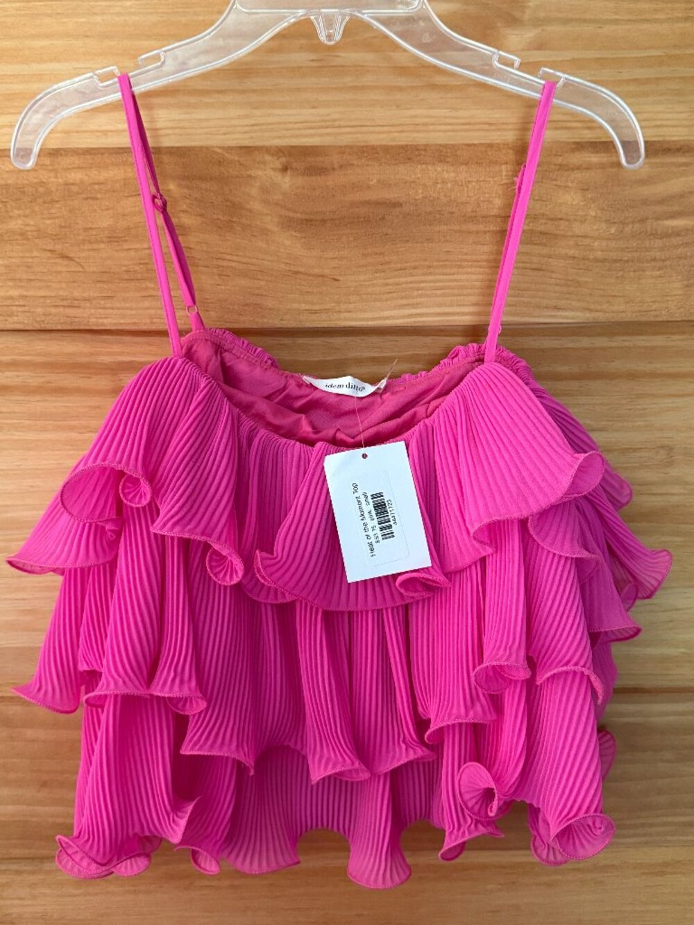 Idem Ditto NWT Hot Pink Pleated Ruffled Tiered Cropped Tank Top Women's size S